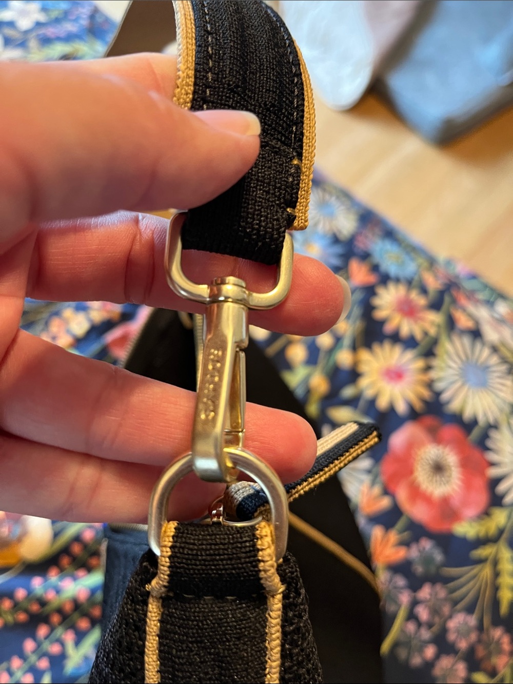 Rothy's Black Crescent Shoulder Bag with Tan Strap - Picture 5 of 7